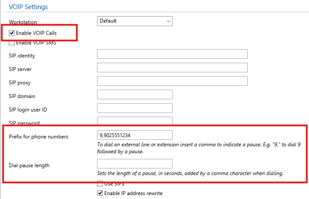 VoIP settings include the options needed for two-stage dialing