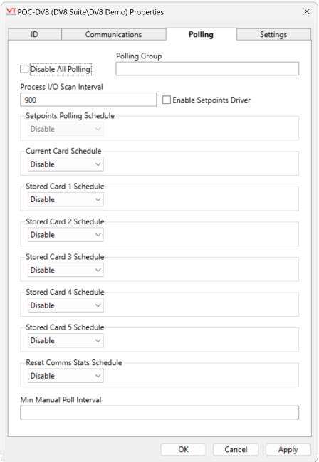 Configure a polling group name, polling schedules and polling interval