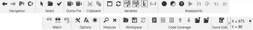 The Source Debugger toolbar has a large array of tools for debugging with new features being added.