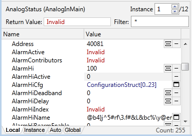 Analog status tag in a module content window